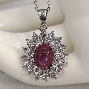 Kenyan Star Ruby White Topaz Sterling Silver Pendant Necklace
